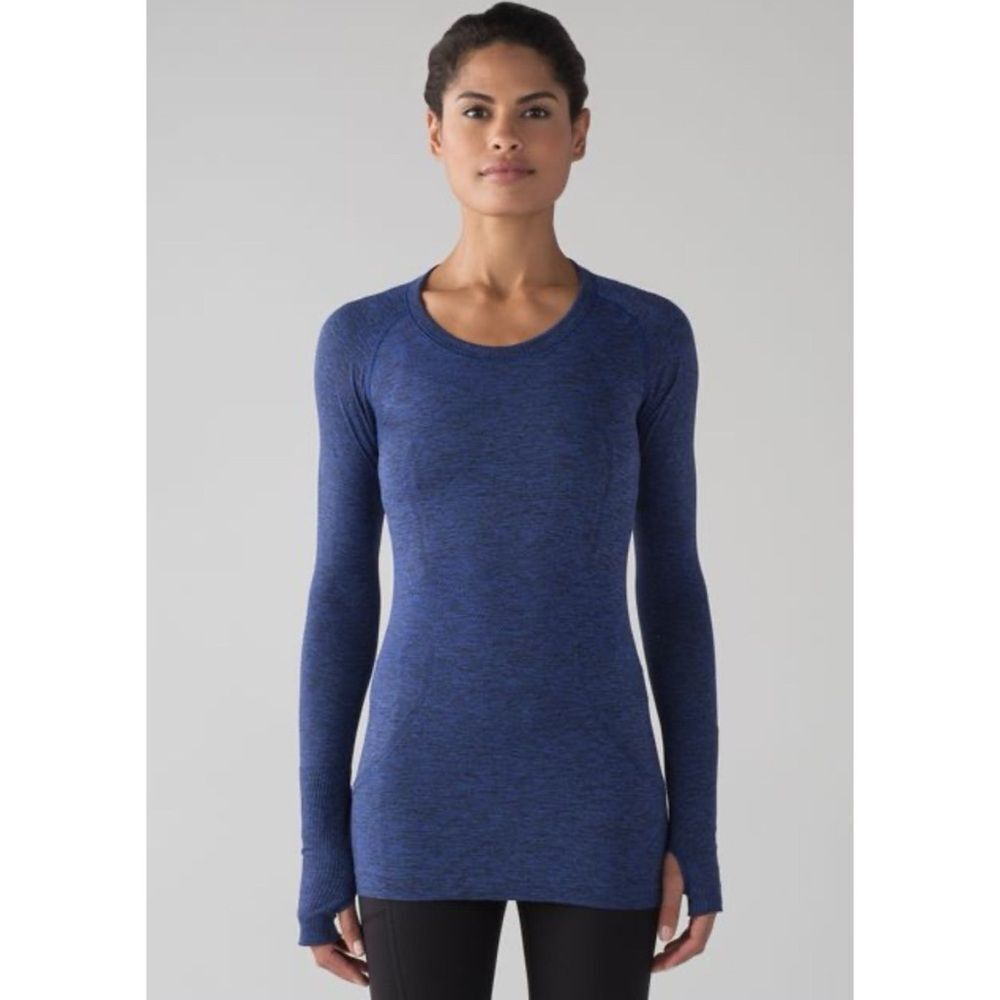 Lululemon Swiftly Tech Long Sleeve Crew Heathered Sapphire Blue Size 2
